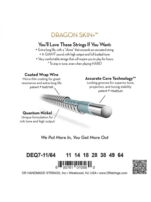 DR Strings DEQ7-11/64 Dragon Skin+ Electric Heavy 7-String 11-64