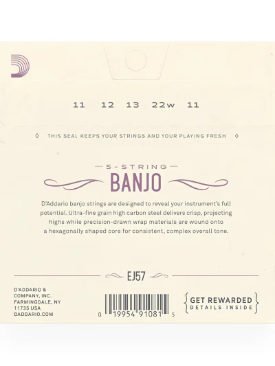 Струни для банджо D'Addario EJ57 Banjo Nickel Plated Steel Custom Medium (11-22)