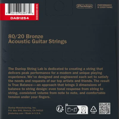 Струни Dunlop DAB1254 80/20 Bronze Acoustic Guitar Strings 12-54