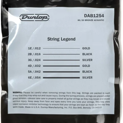 Струни Dunlop DAB1254 80/20 Bronze Acoustic Guitar Strings 12-54