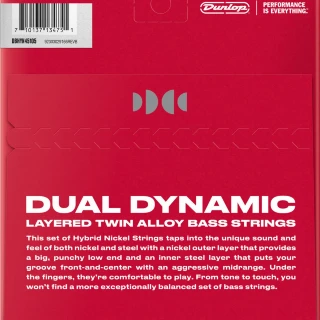 Dunlop DBHYN45105 Dual Dynamic Layered Twin Alloy Hybrid Wound Nickel Bass Strings 45-105