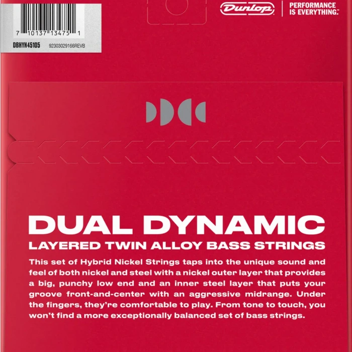 Dunlop DBHYN45105 Dual Dynamic Layered Twin Alloy Hybrid Wound Nickel Bass Strings 45-105
