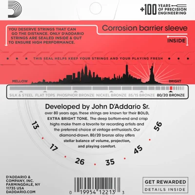 Струни D'Addario EJ12 80/20 Bronze Medium 13-56