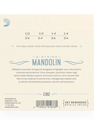 Струни для мандоліни D'Addario EJ62 Mandolin 80/20 Bronze Light (10-34)