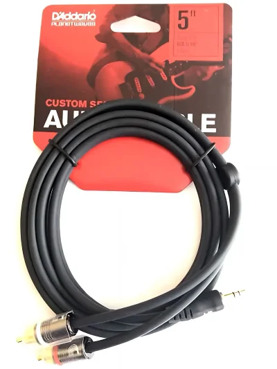 Інсертний кабель D'Addario PW-MP-05 Custom Series Dual RCA to 3.5 Stereo Mini Jack Cable (1.5m)