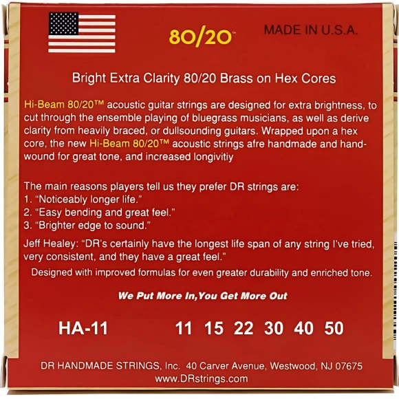 Струни DR HA-11 Hi-Beam Acoustic 80/20 Bronze Custom Light 11-50 Струни DR HA-11 Hi-Beam Acoustic 80/20 Bronze Custom Light 11-50