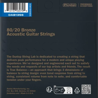 Dunlop DAB1356 80/20 Bronze Acoustic Guitar Strings 13-56