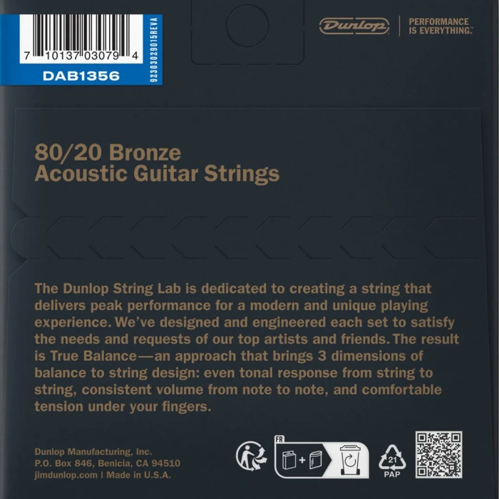 Dunlop DAB1356 80/20 Bronze Acoustic Guitar Strings 13-56