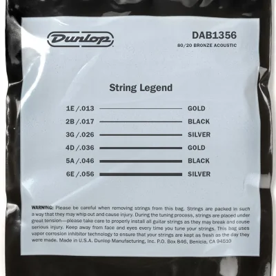 Струни Dunlop DAB1356 80/20 Bronze Acoustic Guitar Strings 13-56