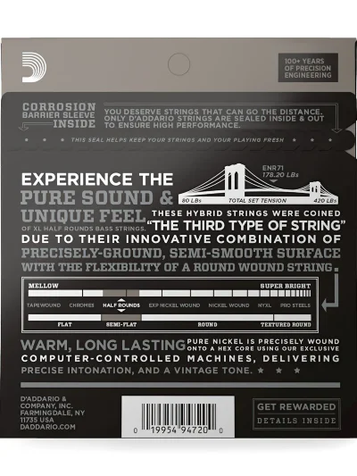 Струни D'Addario ENR71 XL Half Rounds Bass Regular Light (45-100)