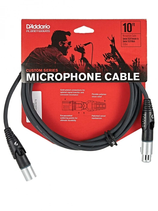 D'Addario PW-MS-10 Custom Series Swivel Microphone Cable (3m)