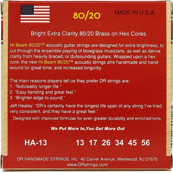 Струни DR HA-13 Hi-Beam Acoustic 80/20 Bronze Medium 13-56 Струни DR HA-13 Hi-Beam Acoustic 80/20 Bronze Medium 13-56