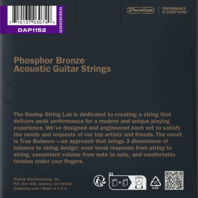 Струни Dunlop DAP1152 Phosphor Bronze Acoustic Guitar Strings 11-52