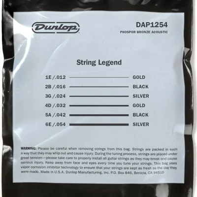 Струни Dunlop DAP1254 Phosphor Bronze Acoustic Guitar Strings 12-54