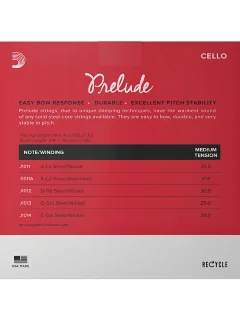 D'Addario J1010 4/4M Prelude Cello String Set 4/4 Scale Medium Tension