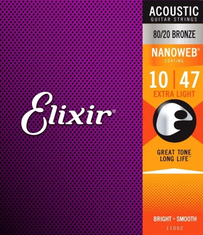 Струни Elixir 11002 Nanoweb 80/20 Bronze Extra Light 10/47 (AC NW EL)