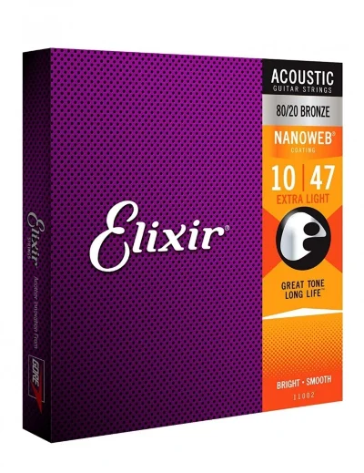 Струни Elixir 11002 Nanoweb 80/20 Bronze Extra Light 10/47 (AC NW EL)