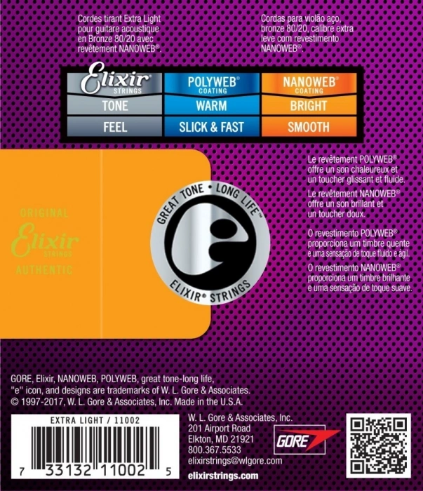 Elixir 11002 Nanoweb 80/20 Bronze Extra Light 10/47 (AC NW EL)