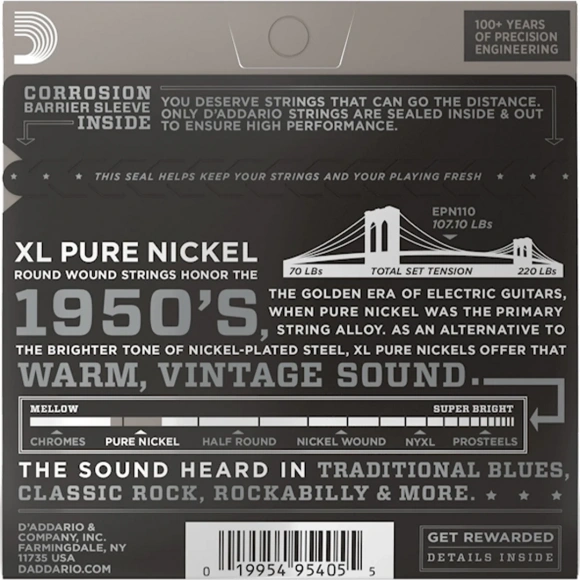 Струны D'Addario EPN110 XL Pure Nickel Regular Light 10-45