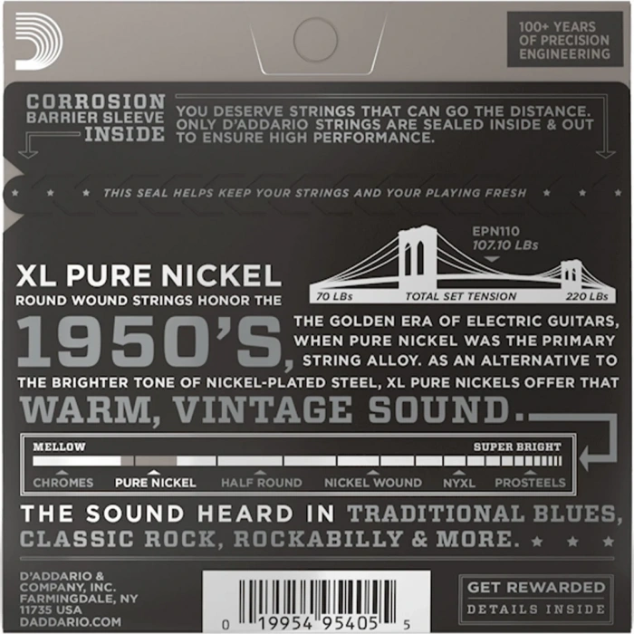 D'Addario EPN110 XL Pure Nickel Regular Light 10-45