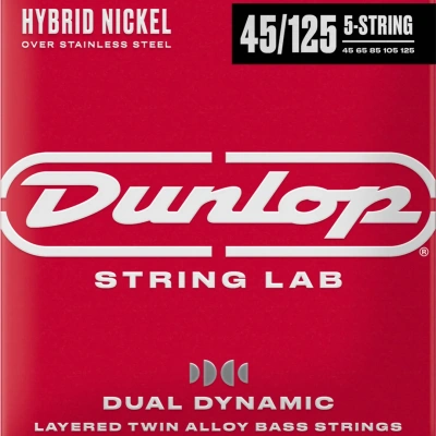 Dunlop DBHYN45125 Dual Dynamic Layered Twin Alloy Hybrid Wound Nickel Bass Strings 45-125 | 5-String