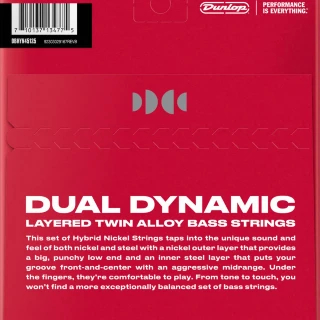 Dunlop DBHYN45125 Dual Dynamic Layered Twin Alloy Hybrid Wound Nickel Bass Strings 45-125 | 5-String
