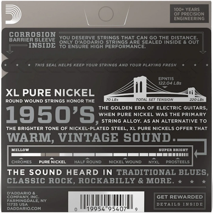 D'Addario EPN115 XL Pure Nickel Blues/Jazz Rock 11-48