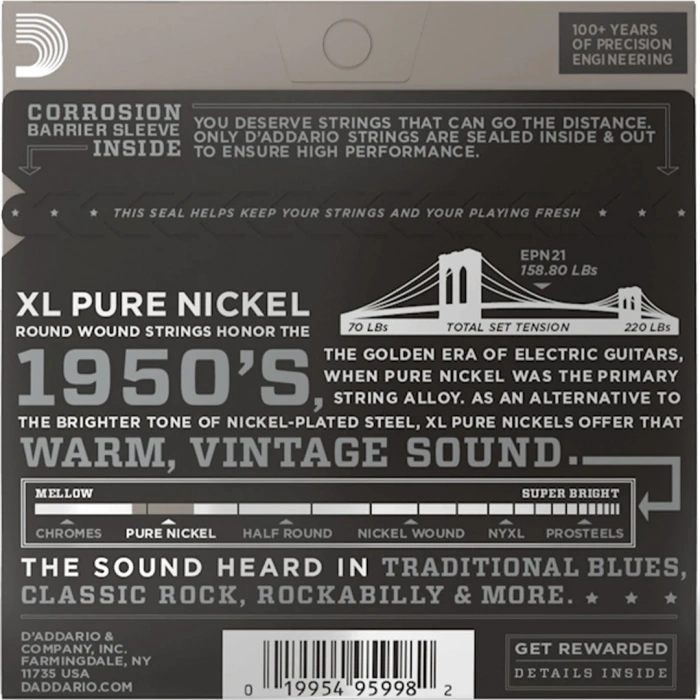 D'Addario EPN21 XL Pure Nickel Jazz Light 12-51