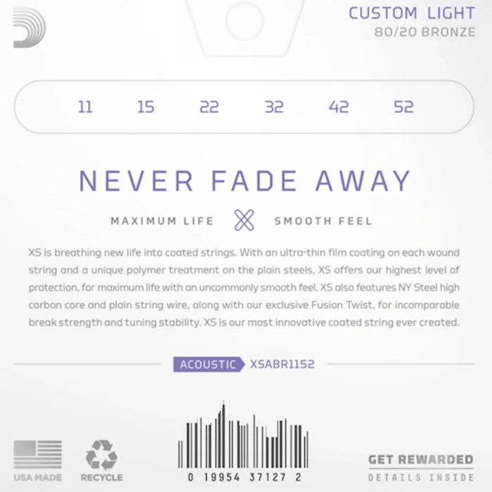 D'Addario XSABR1152 XS 80/20 Bronze Custom Light 11-52