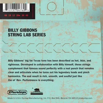 Струни Dunlop RWN0840 STRING Lab Series Billy Gibbons Guitar String 08-40