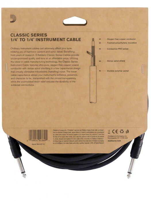 D'addario PW-CGT-10 Classic Series Instrument Cable (3m)