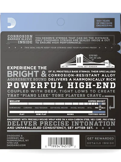 Струни D'Addario EPS190 XL Prosteels Bass Custom Light (40-100)