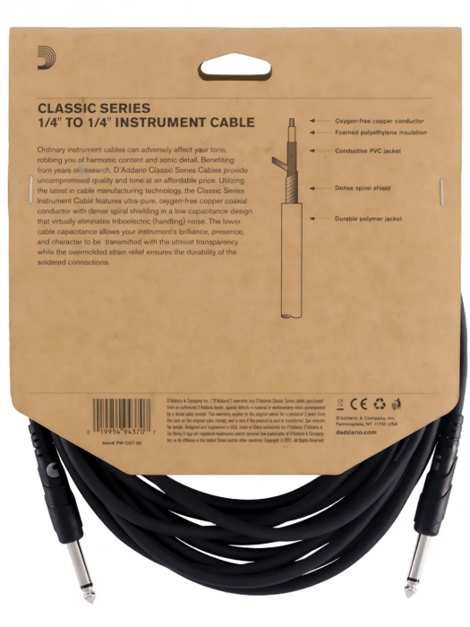 D'Addario PW-CGT-20 Classic Series Instrument Cable (6m)