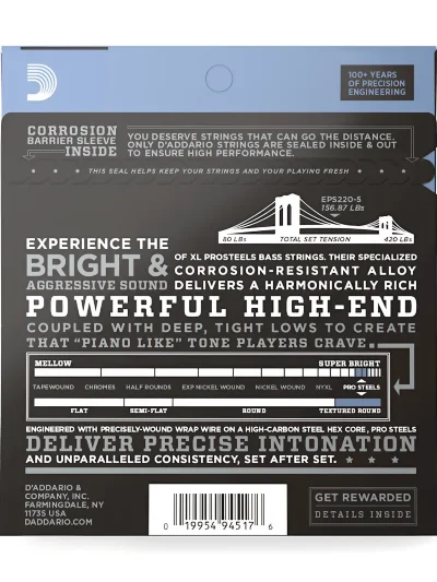 Струни D'Addario EPS220-5 XL Prosteels Bass Super Light 5-String (40-125)
