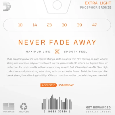 Струни D'Addario XSAPB1047 XS Phosphor Bronze Extra Light 10-47