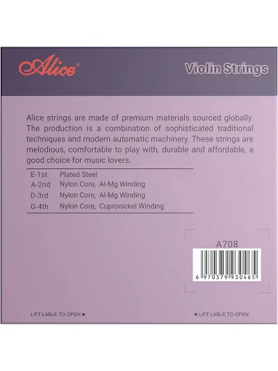Струни для скрипки Alice A708 Multi-Filament Nylon Core