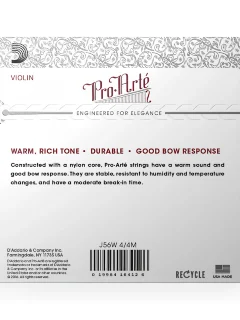 D'Addario J56W 4/4M Pro-Arté Violin String Set With Wound E 4/4 Scale Medium Tension