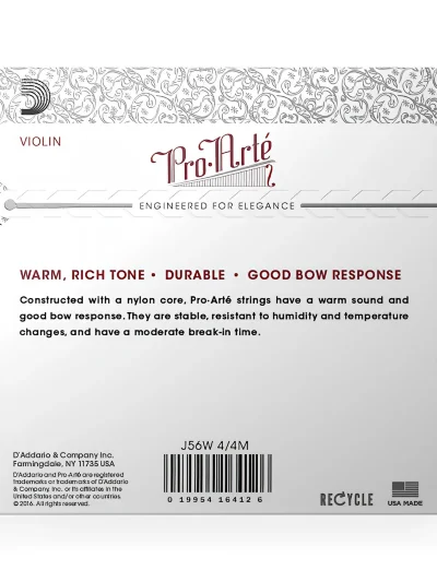 Струни для скрипки D'Addario J56W 4/4M Pro-Arté Violin String Set With Wound E 4/4 Scale Medium Tension