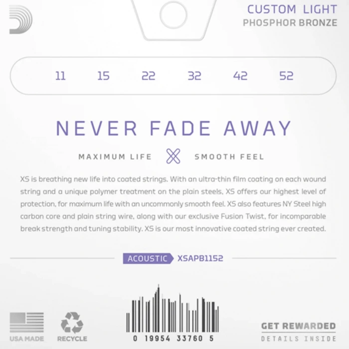 D'Addario XSAPB1152 XS Phosphor Bronze Custom Light 11-52