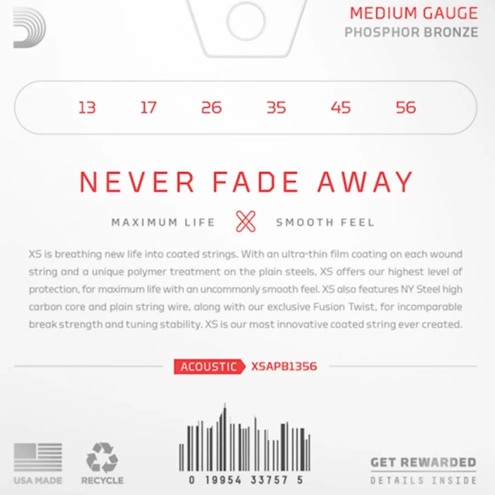 D'Addario XSAPB1356 XS Phosphor Bronze Medium 13-56