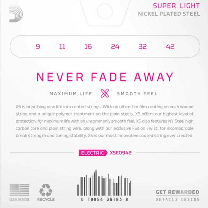 D'Addario XSE0942 XS Coated Electric Guitar Strings Super Light 09-42