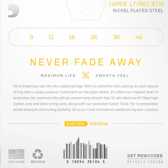 Струны D'Addario XSE0946 XS Coated Electric Guitar Strings Super Light Top Regular Bottom 09-46