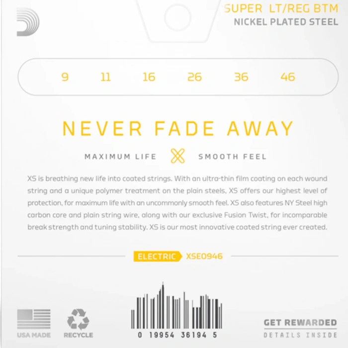 Струни Струни D'Addario XSE0946 XS Coated Electric Guitar Strings Super Light Top Regular Bottom 09-46