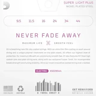 D'Addario XSE09544 XS Coated Super Light Plus 9.5-44