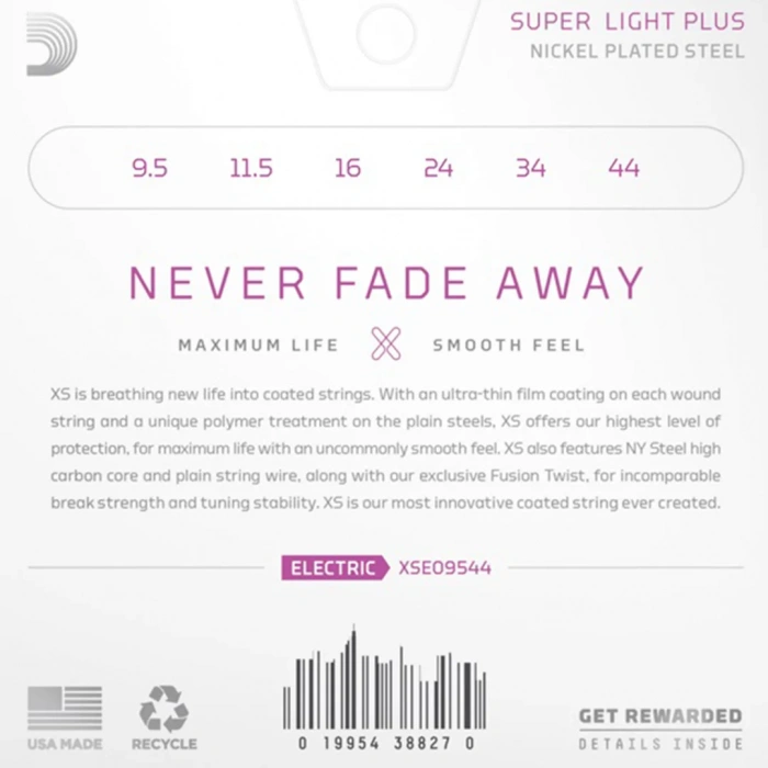 D'Addario XSE09544 XS Coated Super Light Plus 9.5-44