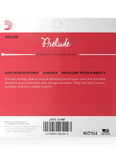 Струни для скрипки D'Addario J810 3/4M Prelude Violin String Set 3/4 Scale Medium Tension