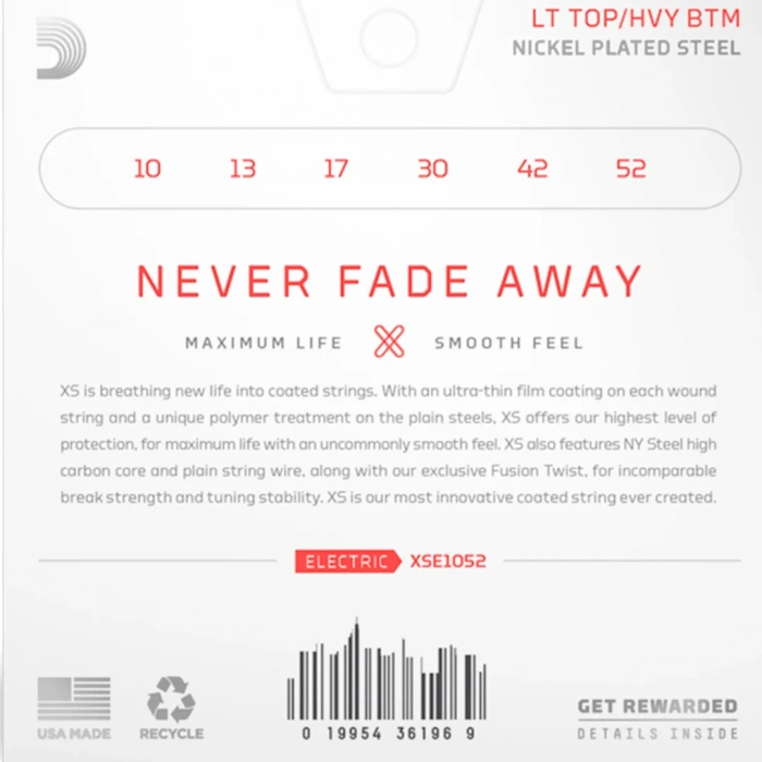 D'Addario XSE1052 XS Coated Light Top Heavy Bottom 10-52