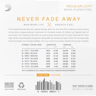 D'Addario XSE1056 XS Coated Regular Light 7-String 10-56