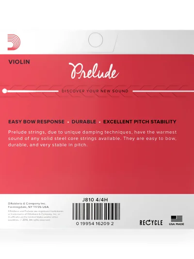 Струни для скрипки D'Addario J810 4/4H Prelude Violin String Set 4/4 Scale Heavy Tension