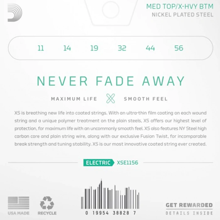 D'Addario XSE1156 XS Coated Medium Top/Extra Heavy Bottom 11-56